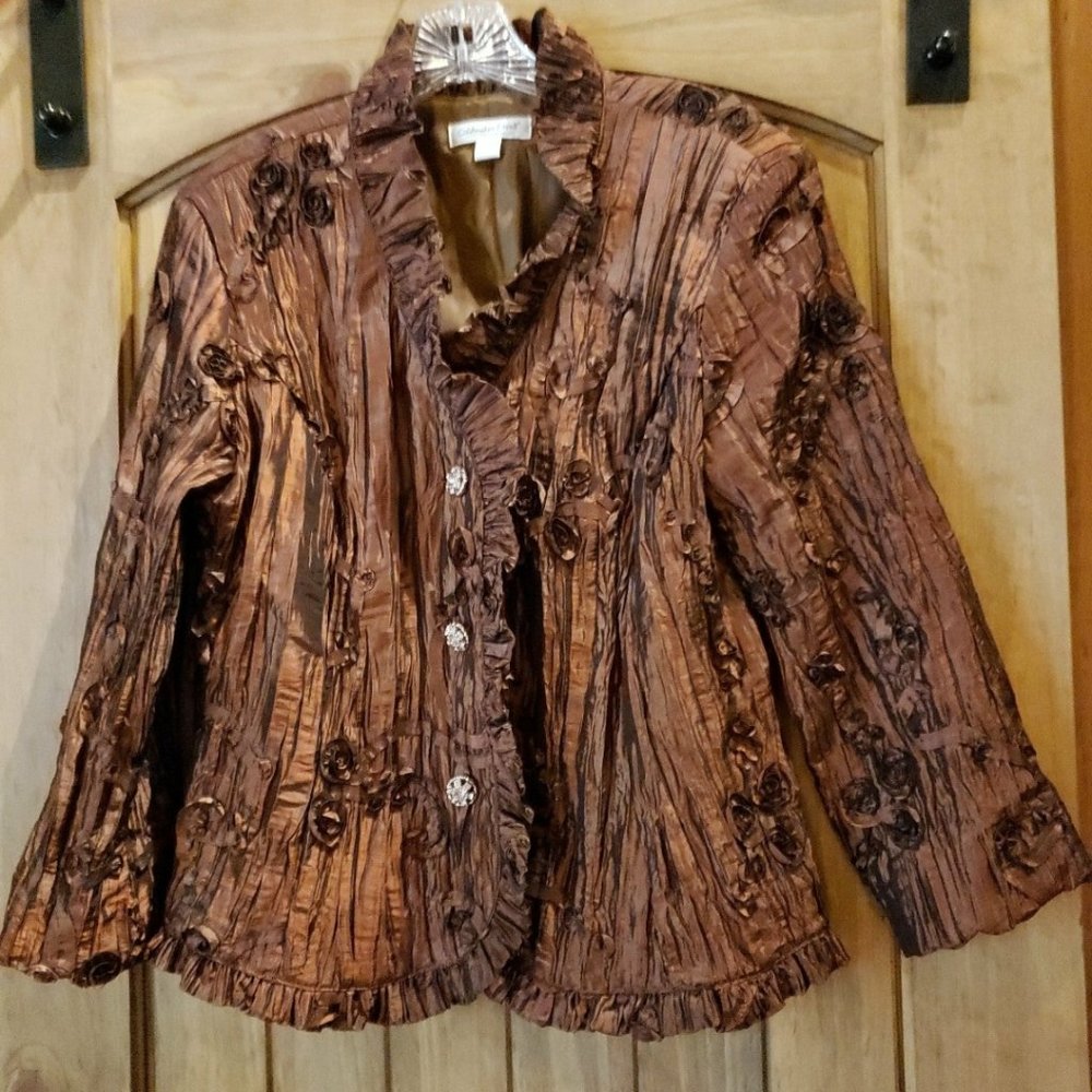 Shiny brown crinkle dress jacket